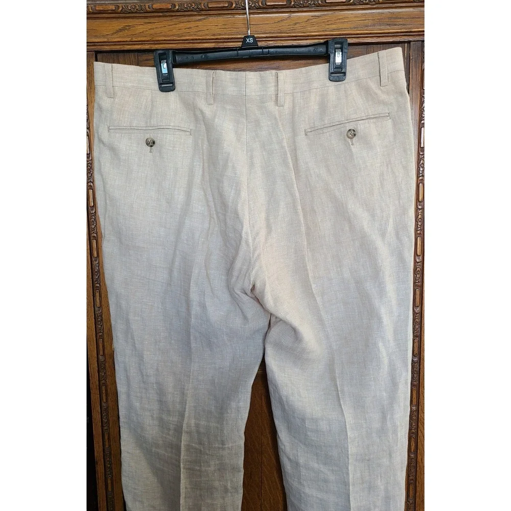 JOE Joseph Abboud Mens Beige 100% Linen Flat Front Trousers Pants 38R SU2SNS-F01